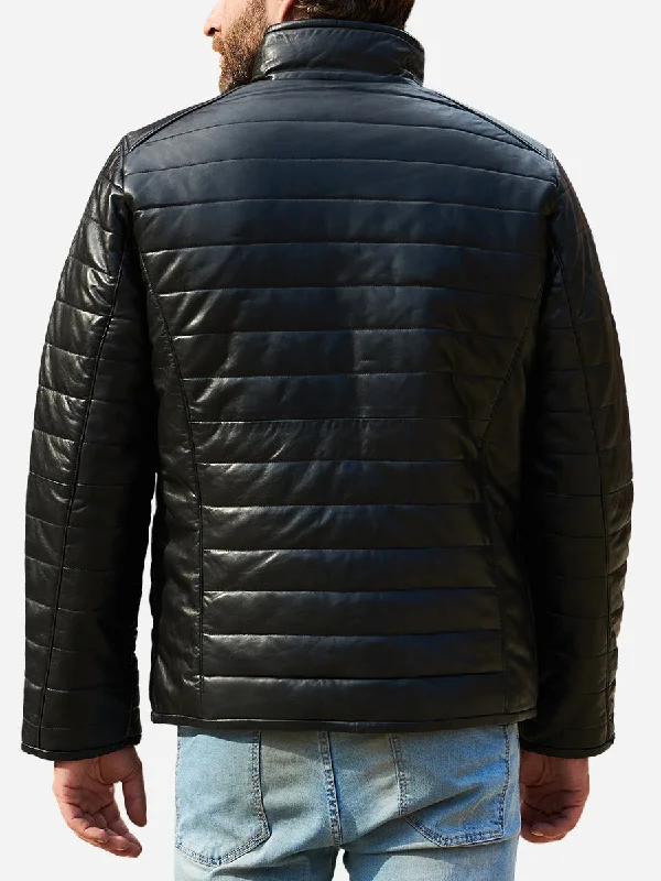 Rueben Designer Sheepskin Black Leather Puffer Jacket