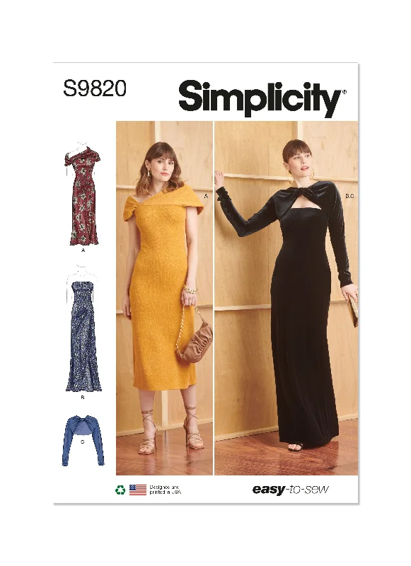 Simplicity sewing pattern 9820 Misses' Knit Dresses and Shrug