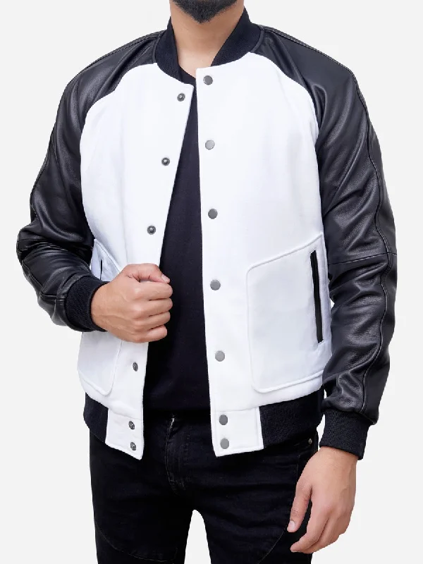 Stanley Black and White Varsity Bomber Jacket