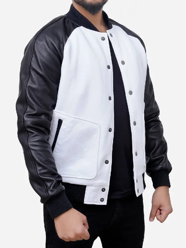 Stanley Black and White Varsity Bomber Jacket