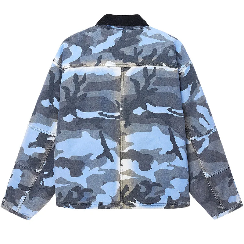 STÜSSY SPRAY DYE CANVAS SHOP JACKET // BLUE CAMO