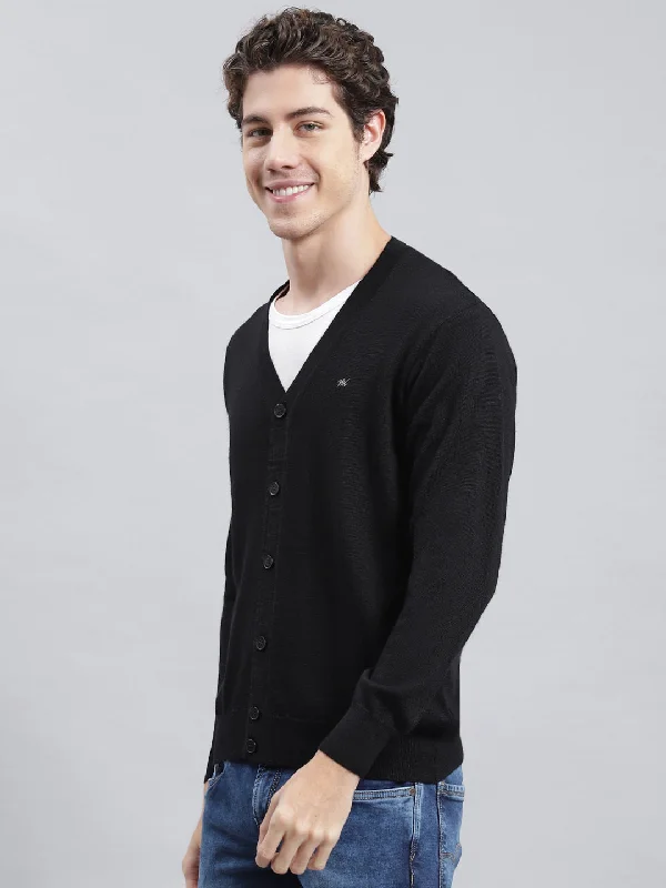 Men Black Solid Cardigan