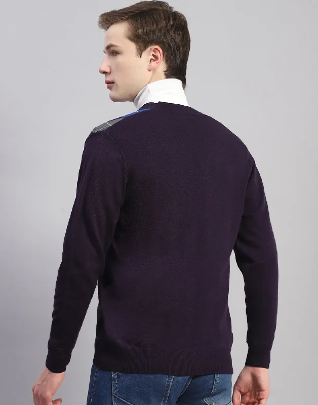 Men Navy Blue Self Design V Neck Full Sleeve Cardigan