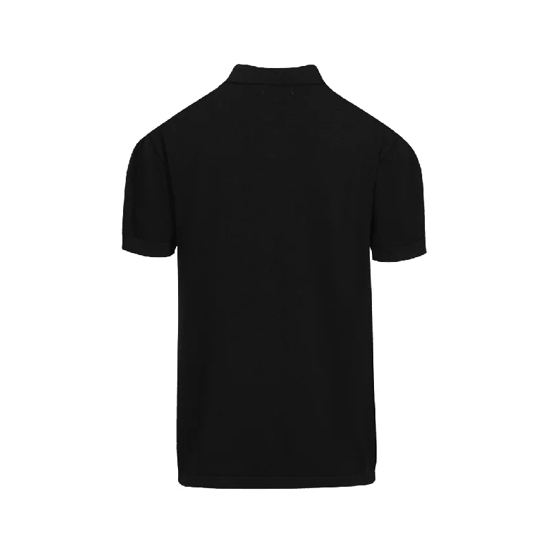 Men's black knit short sleeved polo shirt