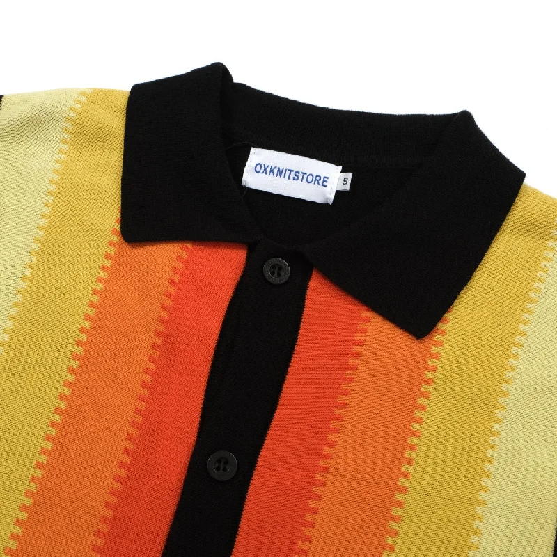 Men's Black Knitted Polo With Yellow Gradient Stripe