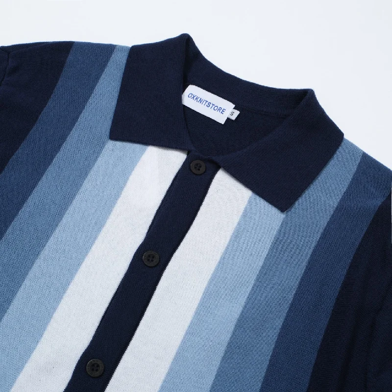 Men's Blue Button Knit Polo With Light Blue Gradient