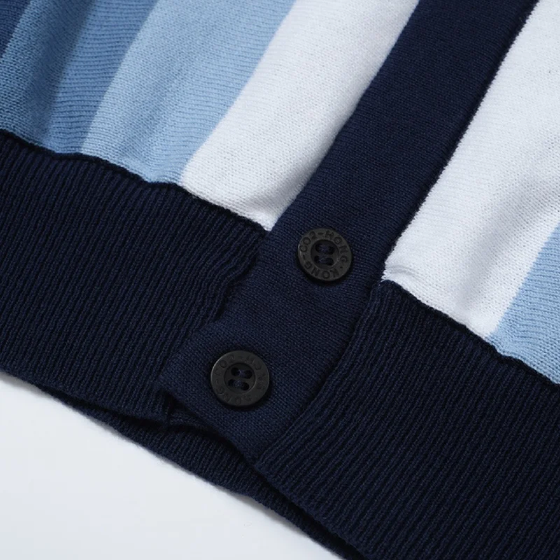 Men's Blue Button Knit Polo With Light Blue Gradient