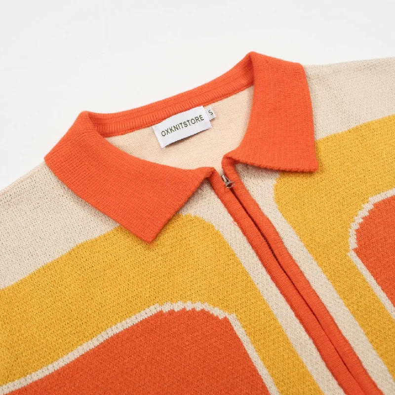 Men's orange vintage casual pull-up cardigan