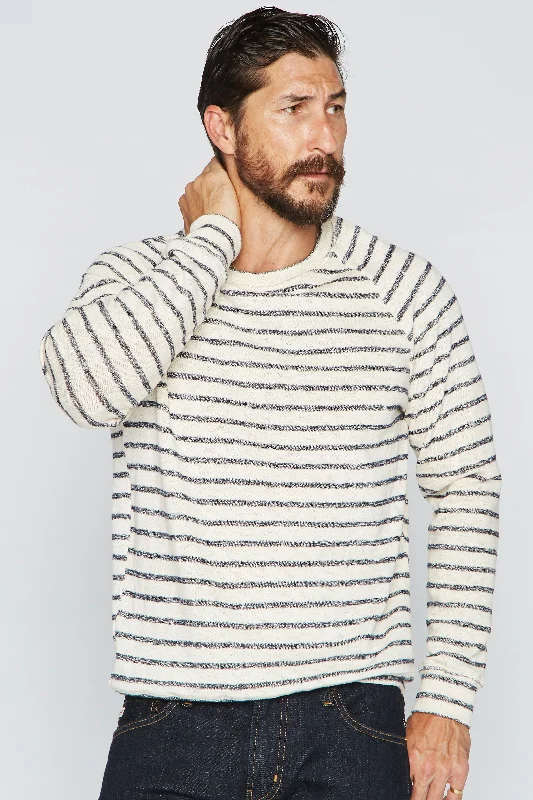 Men's Slub Jersey Pullover Sweater - Navy/Cream Stripe