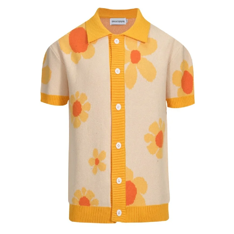 Men's yellow sunshine flower knit cardigan