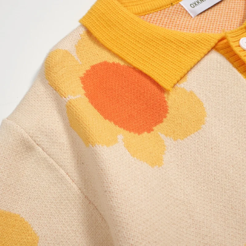 Men's yellow sunshine flower knit cardigan