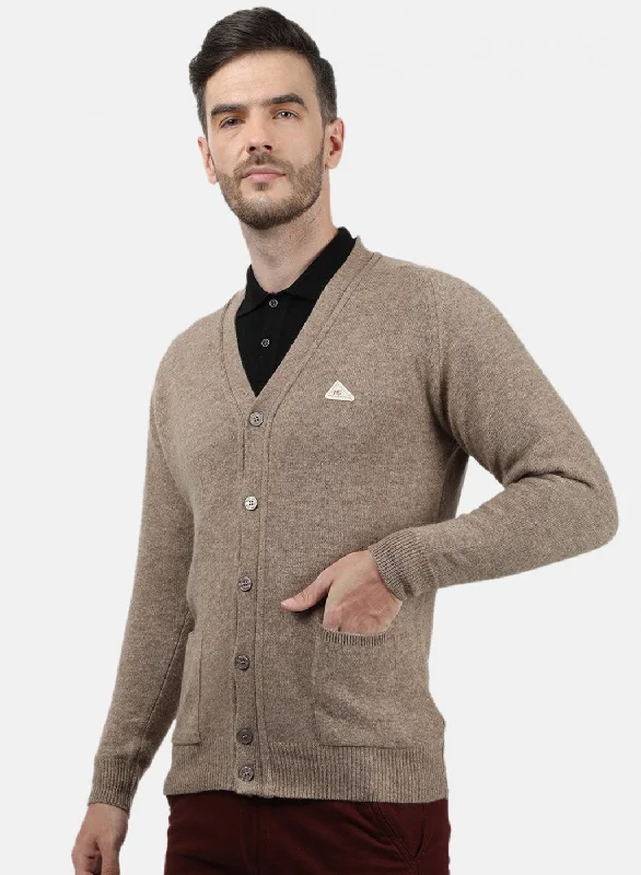 Men Beige Solid Cardigan