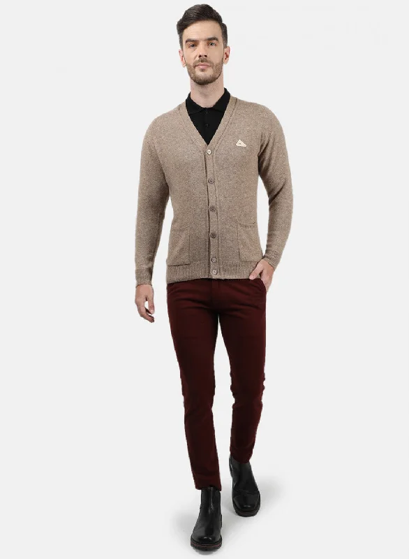 Men Beige Solid Cardigan