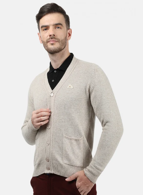 Men Beige Solid Cardigan