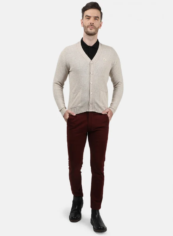 Men Beige Solid Cardigan