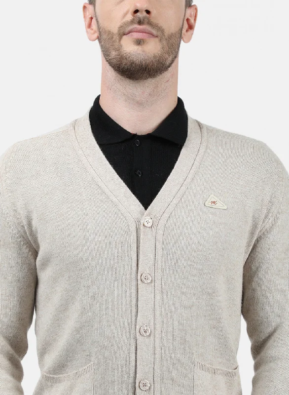 Men Beige Solid Cardigan