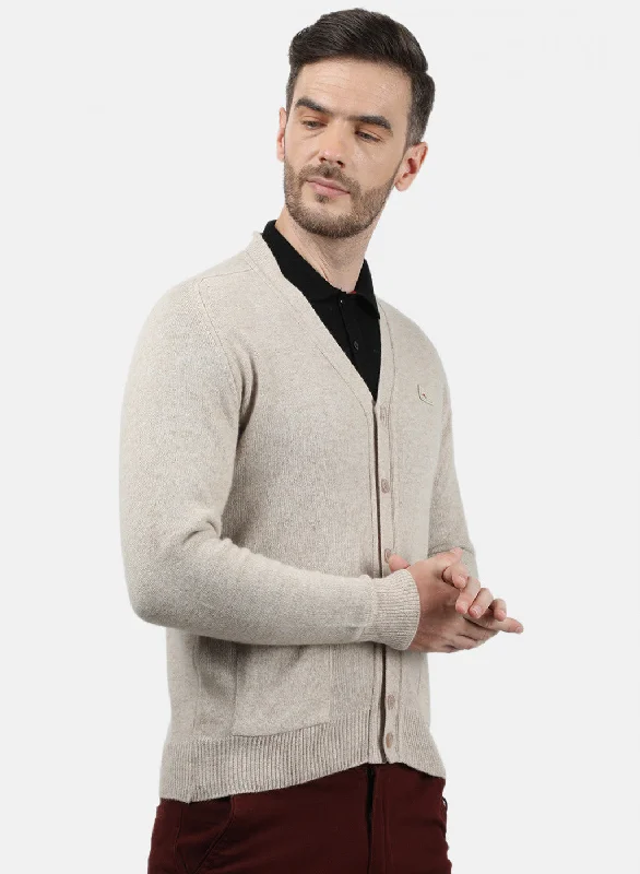 Men Beige Solid Cardigan