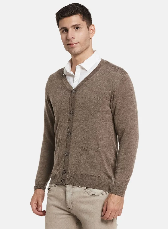 Men Beige Solid Cardigan