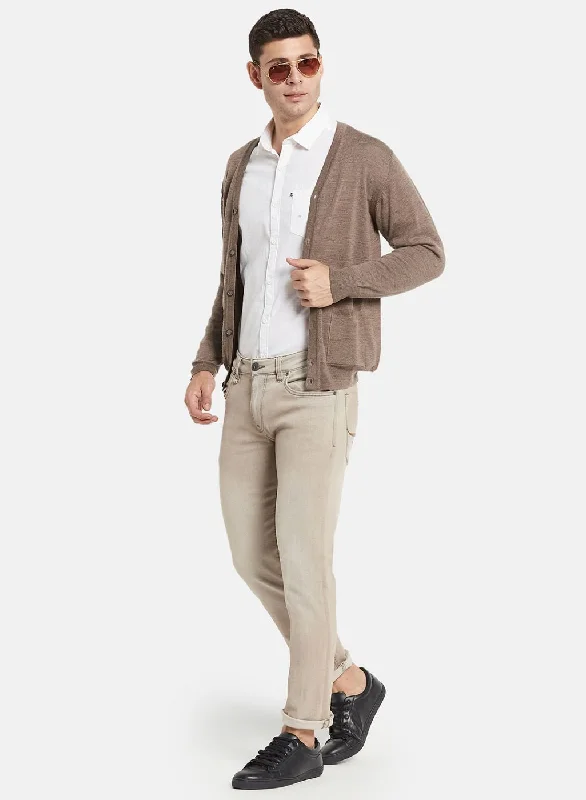 Men Beige Solid Cardigan