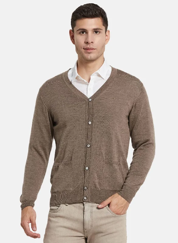 Men Beige Solid Cardigan