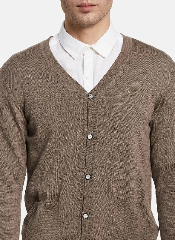 Men Beige Solid Cardigan