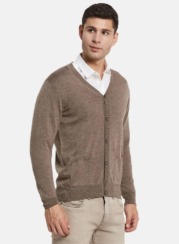 Men Beige Solid Cardigan