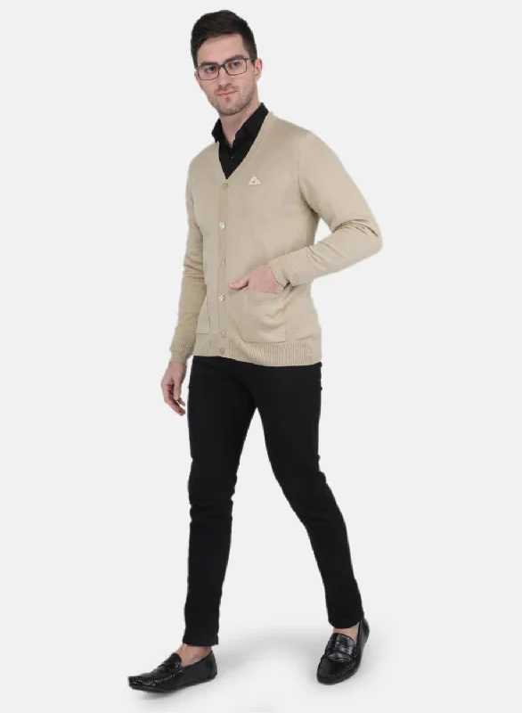 Men Beige Solid Cardigan