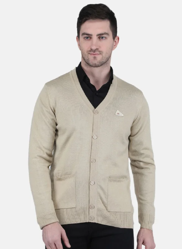 Men Beige Solid Cardigan