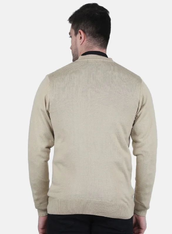 Men Beige Solid Cardigan