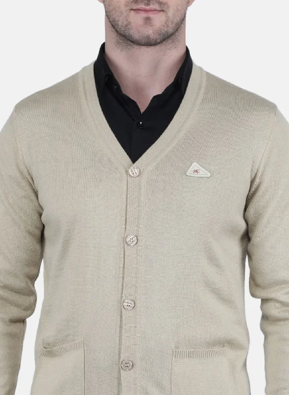 Men Beige Solid Cardigan