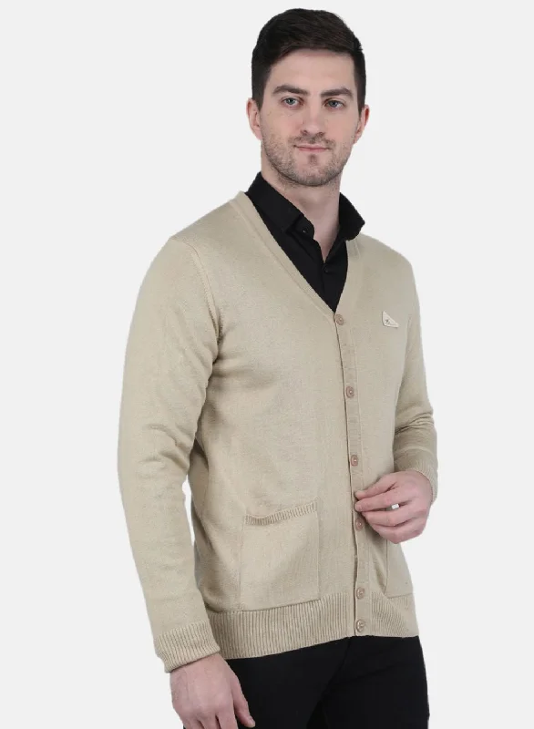 Men Beige Solid Cardigan