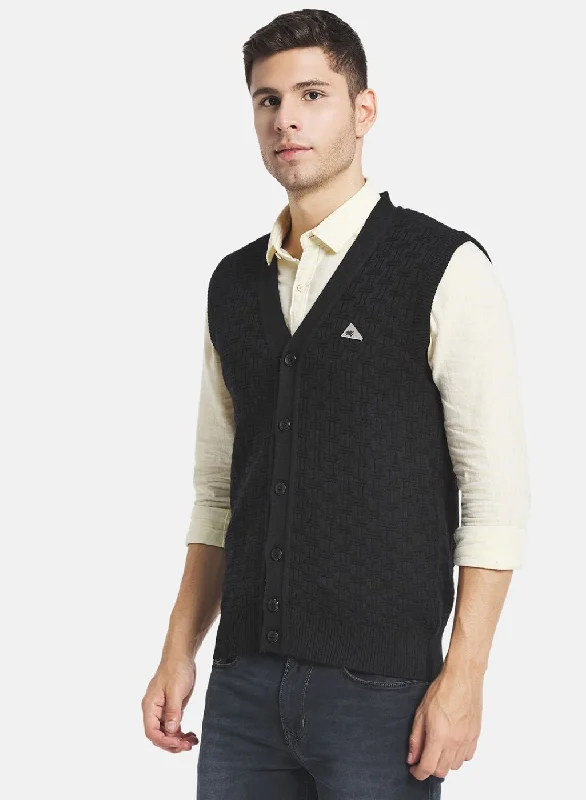 Men Black Self Design Cardigan