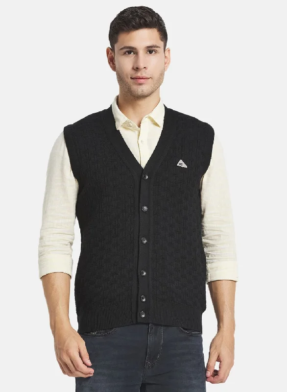 Men Black Self Design Cardigan