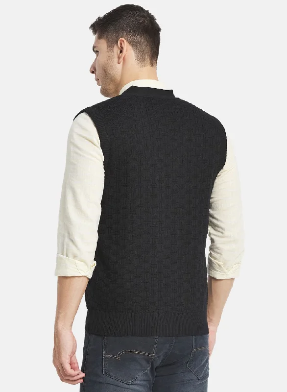 Men Black Self Design Cardigan