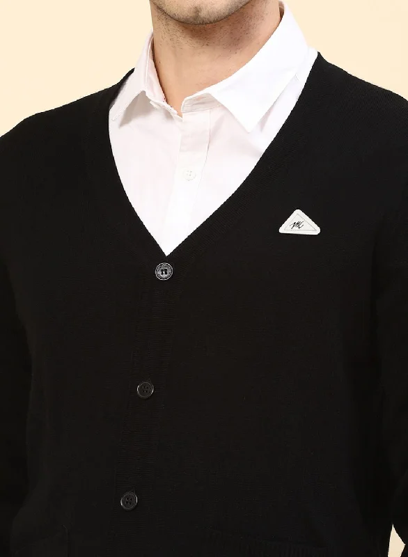 Men Black Solid Wool blend Cardigan