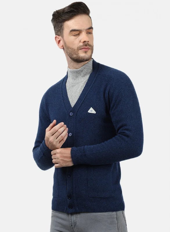 Men Blue Solid Cardigan