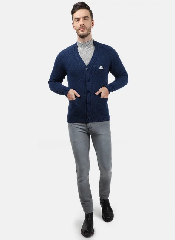 Men Blue Solid Cardigan