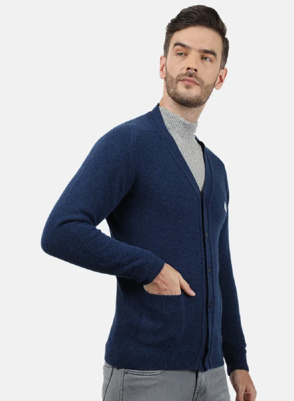 Men Blue Solid Cardigan