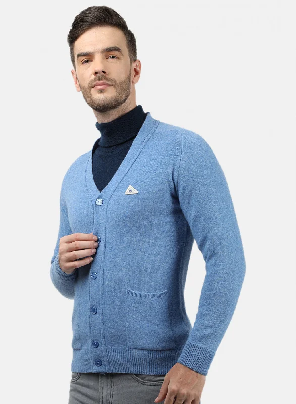 Men Blue Solid Cardigan