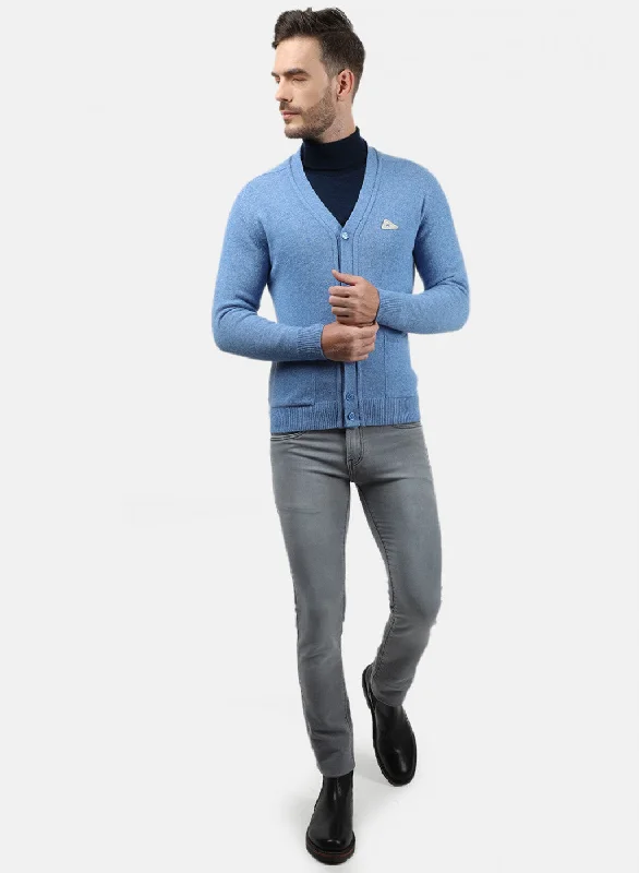 Men Blue Solid Cardigan