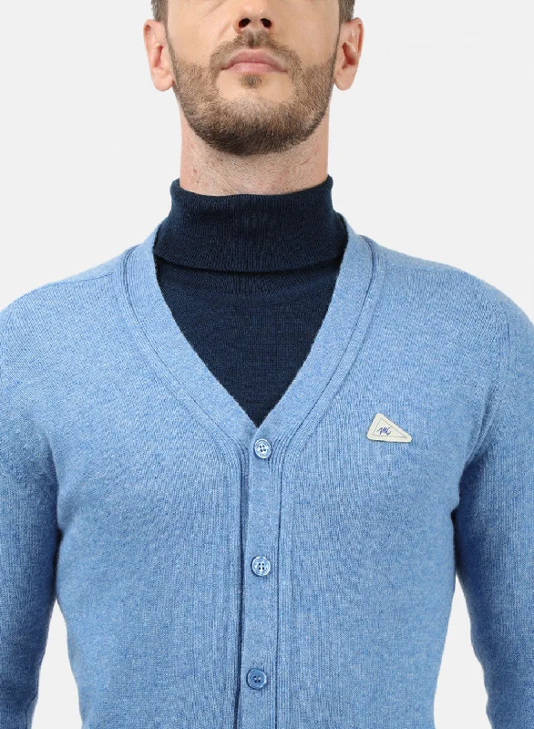 Men Blue Solid Cardigan