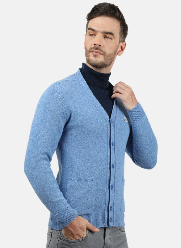 Men Blue Solid Cardigan