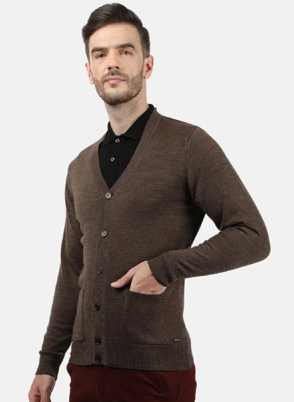 Men Brown Solid Cardigan