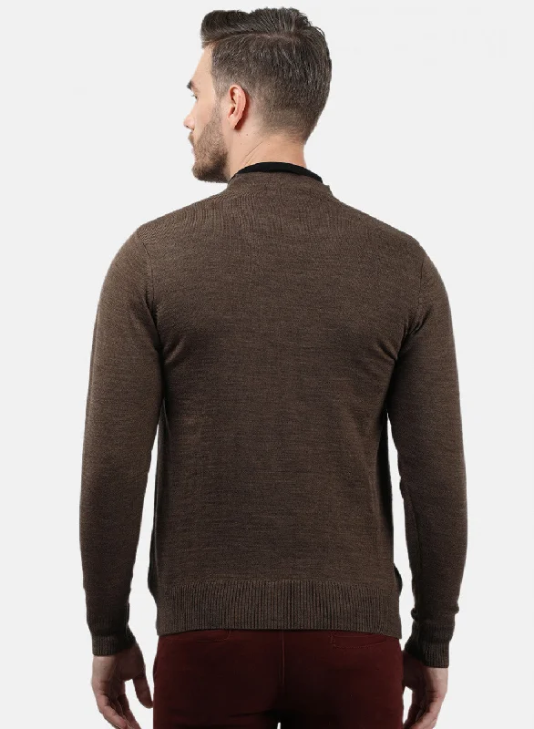 Men Brown Solid Cardigan