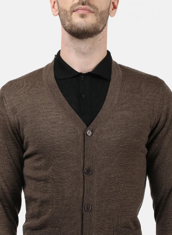 Men Brown Solid Cardigan