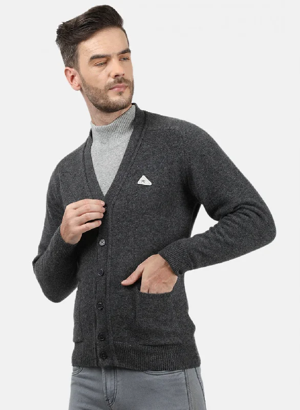 Men Dark Grey Solid Cardigan