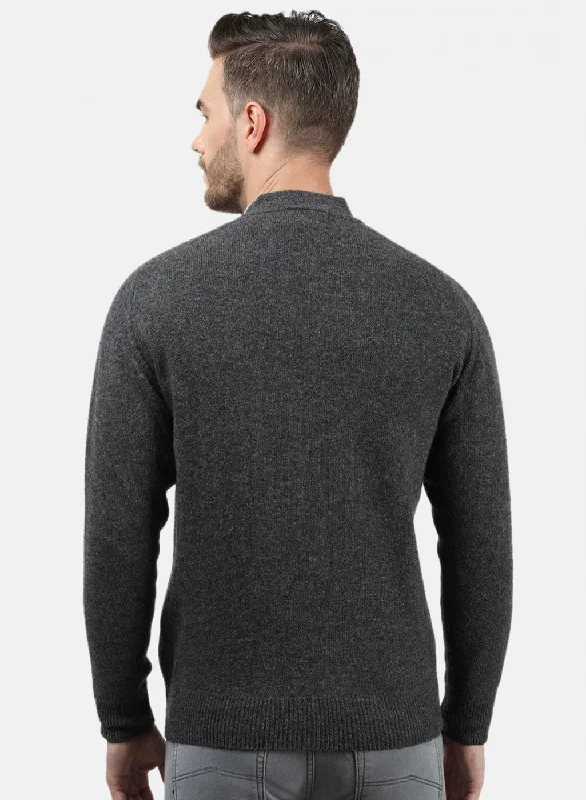 Men Dark Grey Solid Cardigan