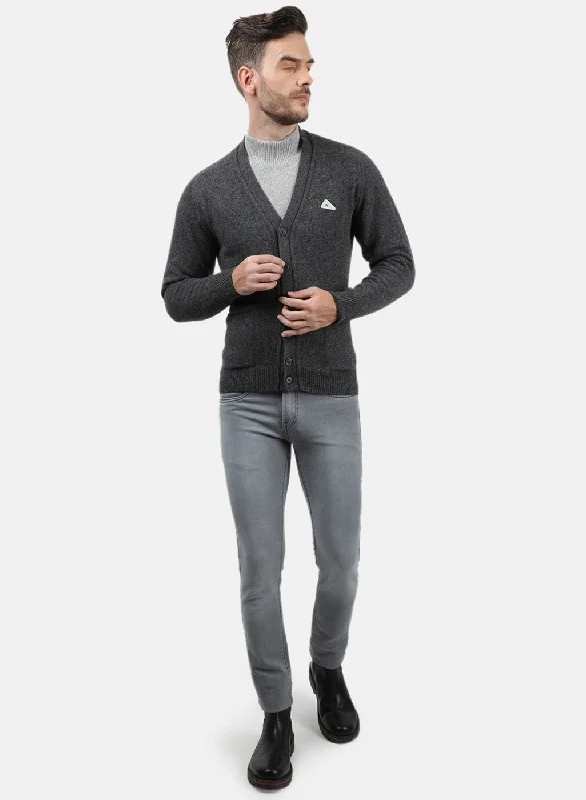 Men Dark Grey Solid Cardigan