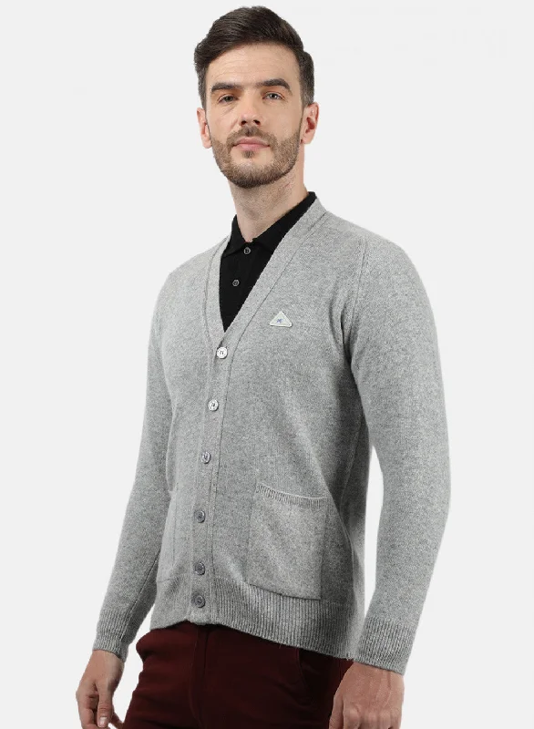 Men Grey Solid Cardigan