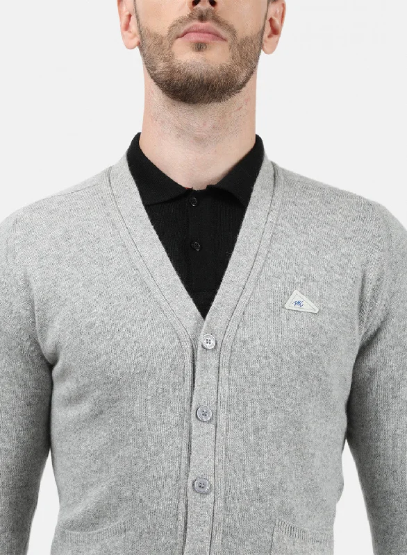 Men Grey Solid Cardigan